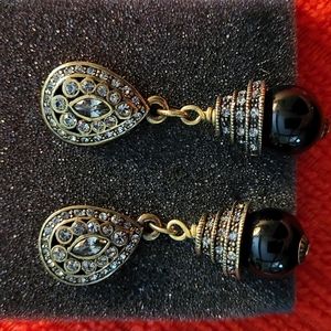 Heidi Daus pierced earrings. Black stone with black and multi color crystals.
